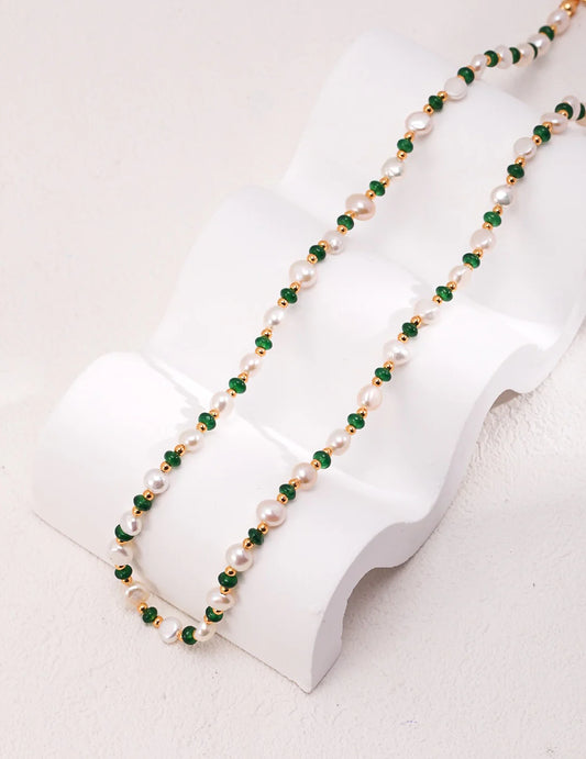 Mini Emerald Freshwater Pearl Necklace